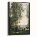 Wooded Landscape with Cows by Jean-Baptiste Corot - Classic Art Print