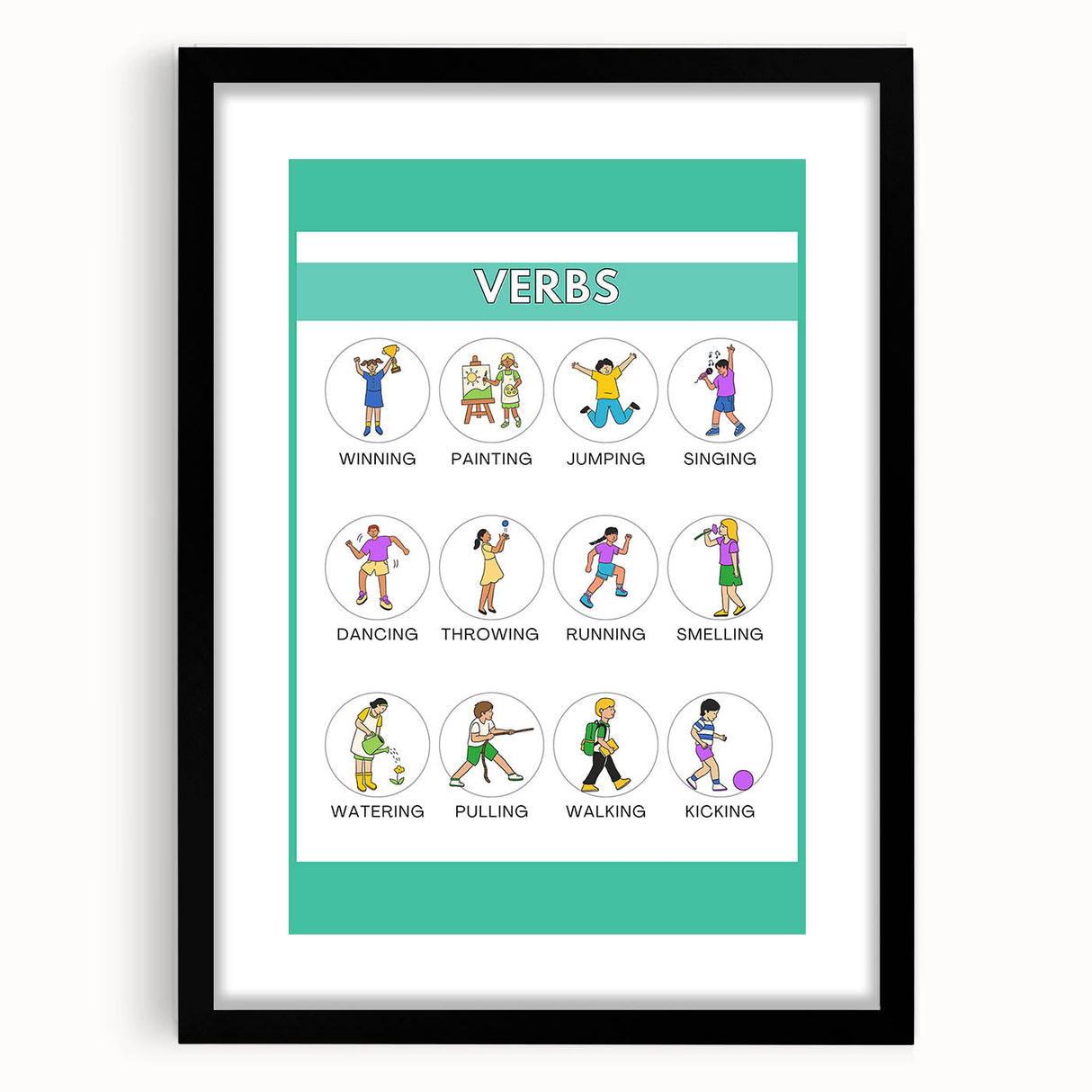 Kids Educational Wall Art – Verbs Learning Poster for Classrooms