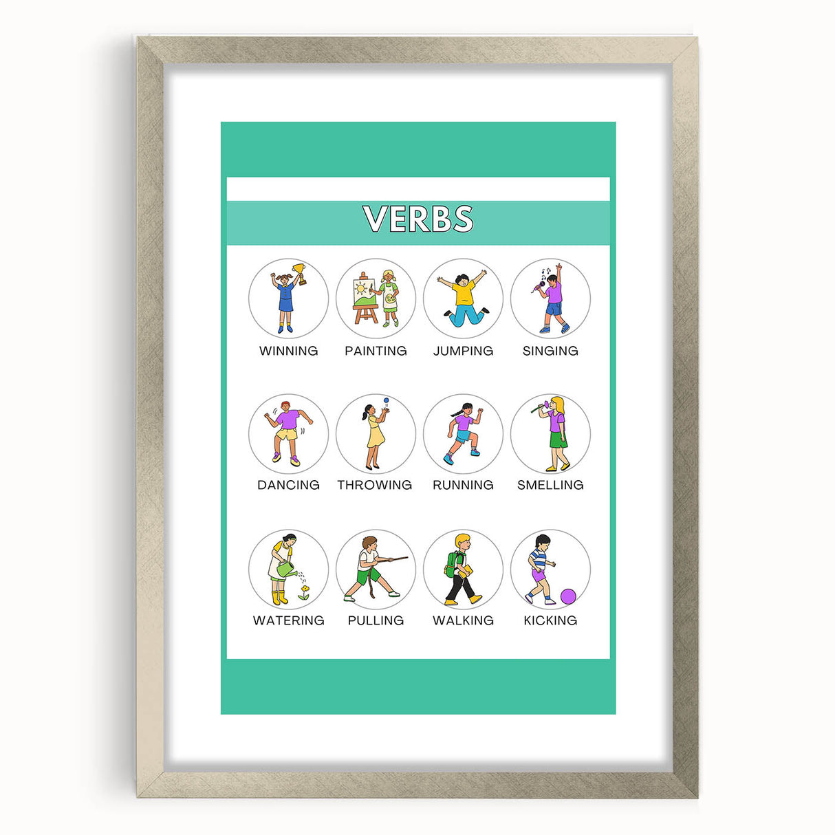 Kids Educational Wall Art – Verbs Learning Poster for Classrooms