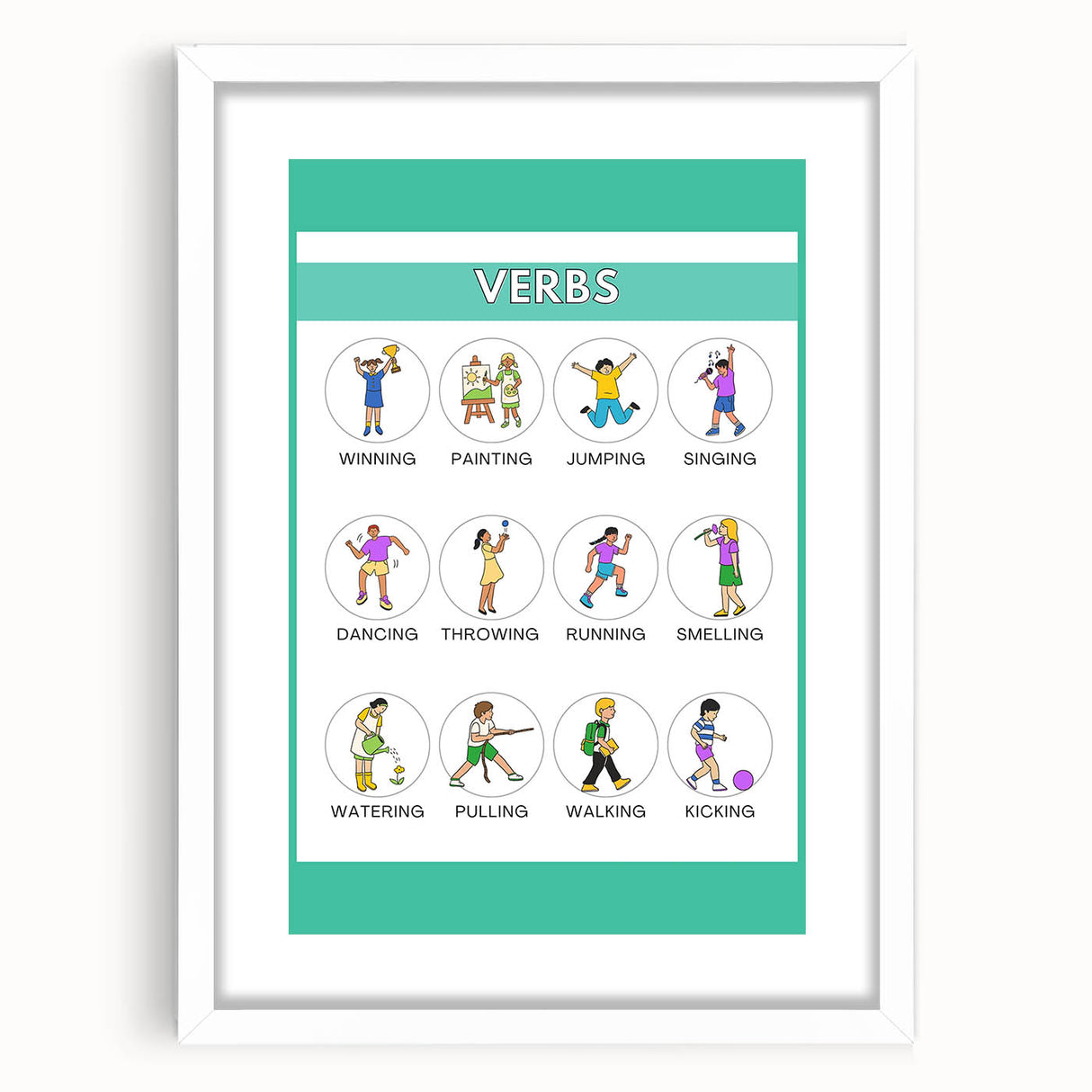 Kids Educational Wall Art – Verbs Learning Poster for Classrooms