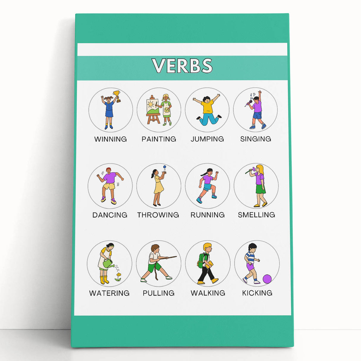 Kids Educational Wall Art – Verbs Learning Poster for Classrooms
