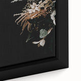 Close-up of black wall art featuring a textured, colorful abstract design on a framed canvas, ideal for living room decor.