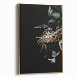 Framed canvas featuring a vintage-style landscape painting with autumnal trees in gold and black tones.