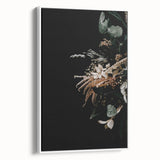 Extra large framed canvas featuring vintage poster art of autumn, with colorful leaves on a black background.