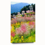 Large abstract wall art on acrylic glass depicting vibrant spring colors, ideal for bedroom or dining room decor.