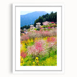 Abstract art print featuring swirling pastel shades on a white framed canvas, suitable for bedroom or dining room decor.