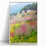 Art deco style poster of spring scene in pastel shades, framed in white acrylic, suitable for nursery wall art.