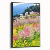 Black and white framed canvas depicting a vintage landscape scene, ideal for bedroom wall art.