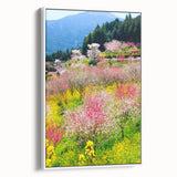 Framed canvas of vintage poster art featuring a colorful spring design on a white background, ideal for living room decor.