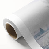 Winter scene with snow-covered trees on rolled canvas, in art deco style, ideal for nursery wall art.