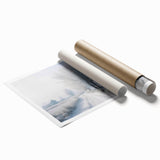 Winter-themed floral art on rolled print, featuring cool blue and white tones, ideal for classy bathroom wall decor.