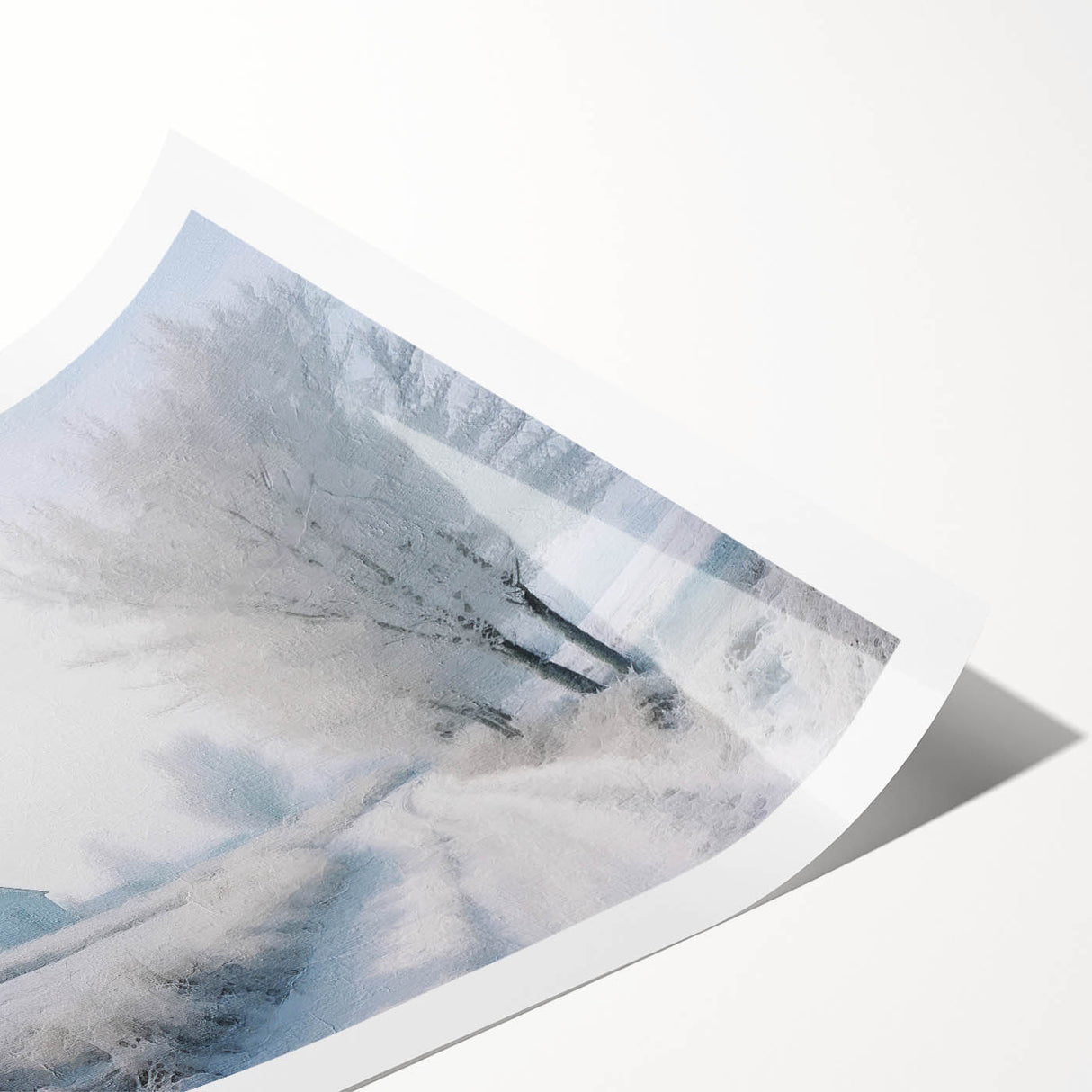 Extra large wall art featuring line art flowers in muted winter tones on a rolled print.