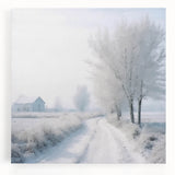 Winter landscape in black and white on large stretched canvas, ideal for kitchen wall art.