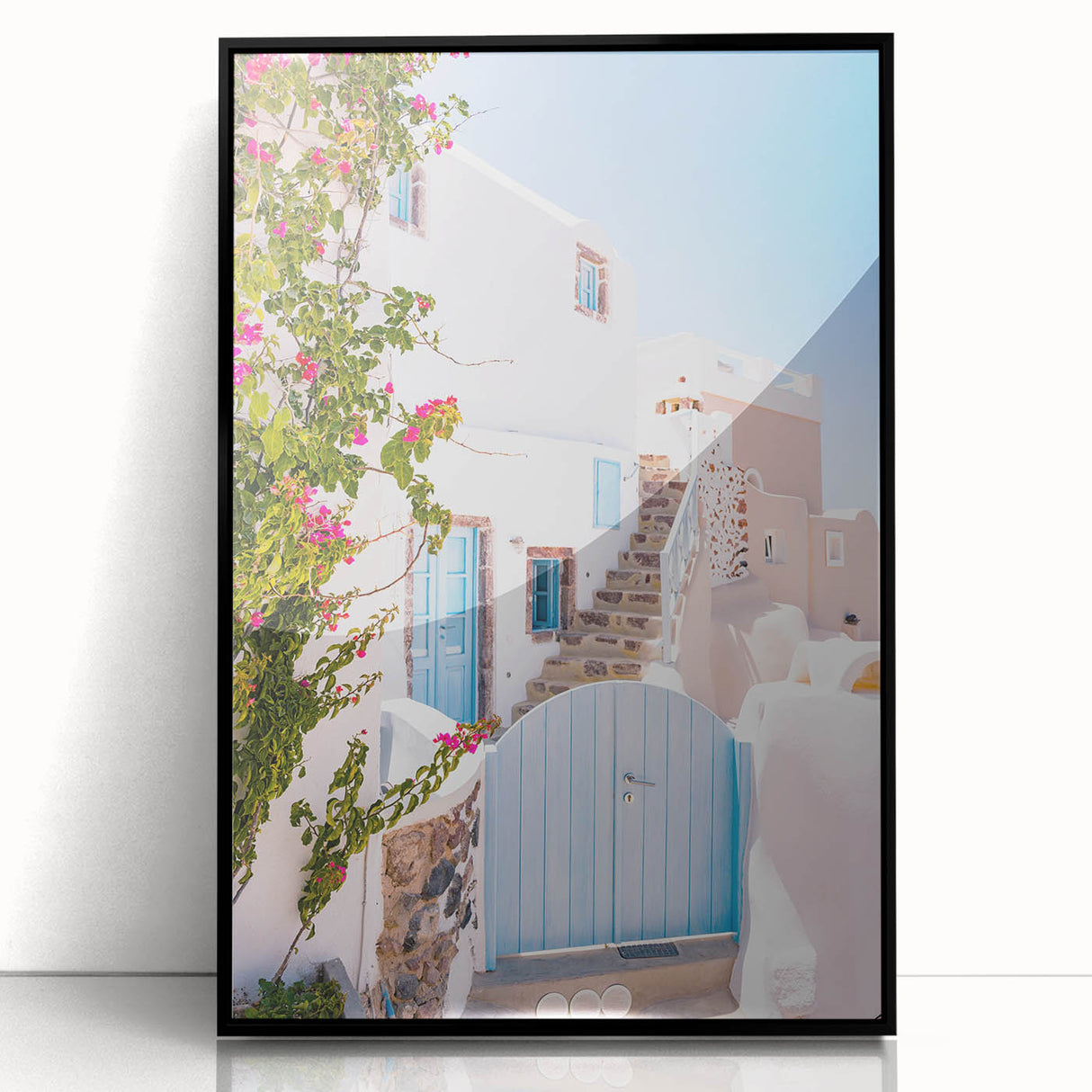 Large abstract wall art on acrylic, featuring swirling blue and orange tones, ideal for modern living room decor.