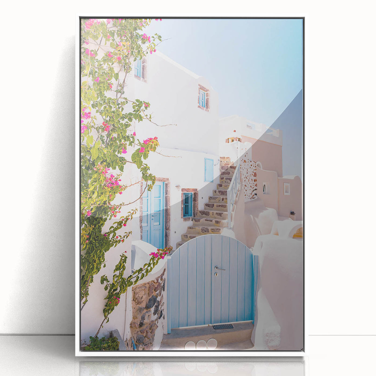 Art deco poster featuring a stylized summer scene in vibrant colors on a white acrylic frame, suitable for nursery wall art.