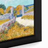 Close-up of a framed canvas featuring a textured, colorful interpretation of Van Gogh's style, ideal for living room decor.