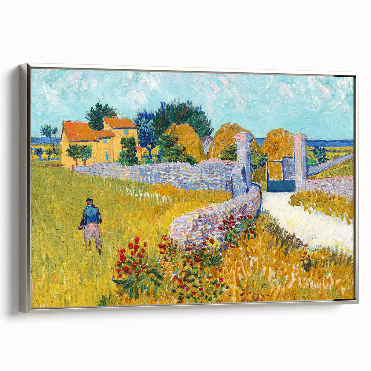 Landscape art painting of a vibrant rural scene on a framed canvas, ideal for living room decor.