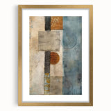 Abstract strokes wall art design in a gold frame with a mat, showcasing vibrant colors and dynamic patterns, perfect for modern home decor.