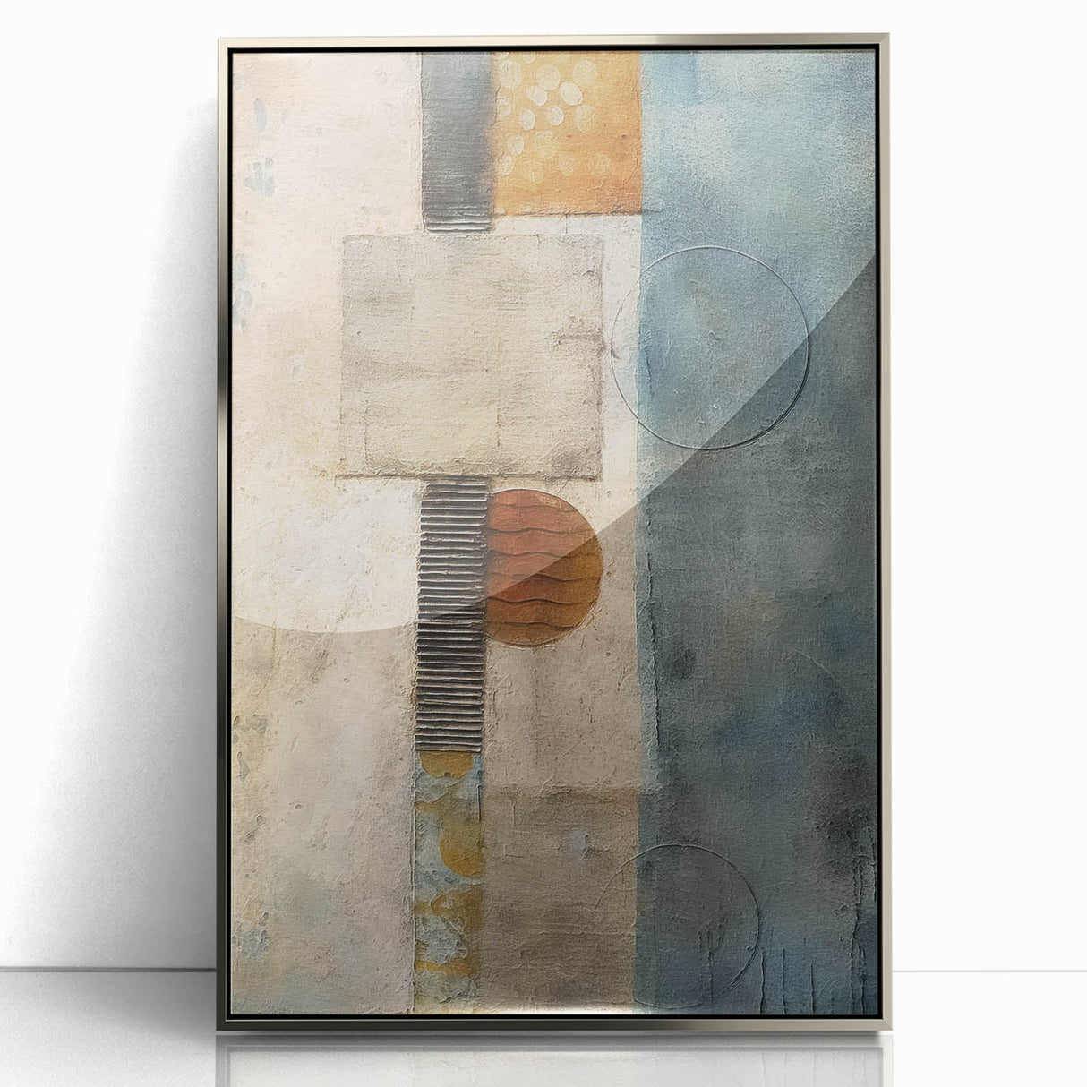 Framed abstract wall art showcasing elegant silver strokes on an acrylic background, perfect for modern home decor. Ideal for enhancing living spaces with sophistication.