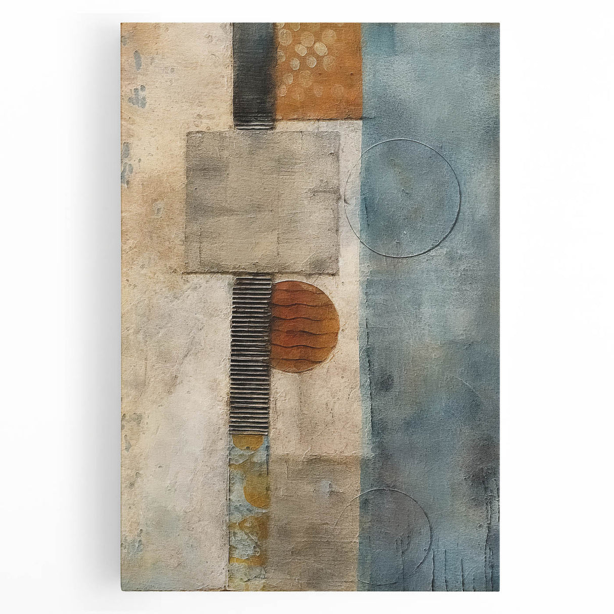 Abstract strokes wall art on stretched canvas, showcasing vibrant colors and dynamic patterns, perfect for modern home decor. Adds a contemporary touch to any room.