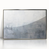 Framed acrylic wall art featuring abstract silver strokes on a textured background, elegantly showcasing modern design for contemporary decor.