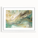 Abstract wall art featuring vibrant strokes in shades of blue, pink, and yellow, framed with a white mat, ideal for modern home decor. Perfect for adding a pop of color to any room.