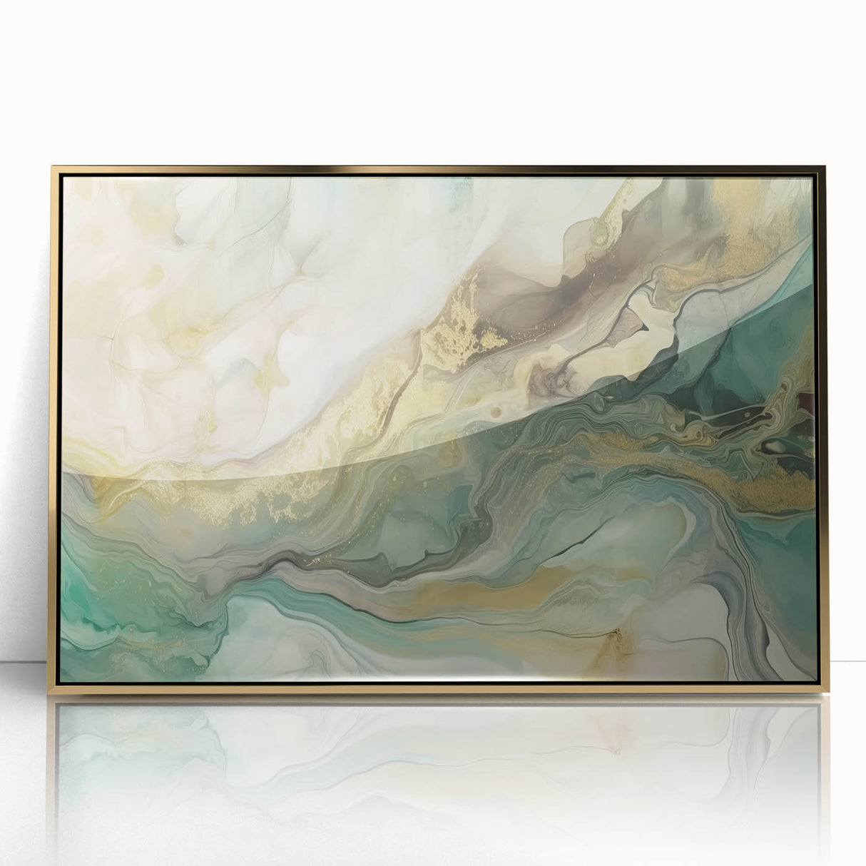 Framed abstract wall art featuring colorful strokes in gold and blue, perfect for modern home decor. Ideal for enhancing living room aesthetics.