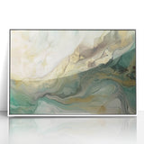 Framed abstract wall art featuring colorful strokes in blue, pink, and gold on a white background, perfect for modern home decor or office aesthetics.