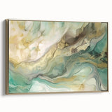 Framed wall art featuring abstract strokes in gold, showcasing a modern design with textured details, ideal for contemporary home decor.