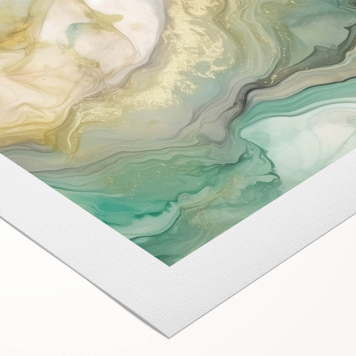 Abstract wall art print on rolled canvas showcasing vibrant strokes in shades of blue, pink, and gold, perfect for modern home decor. This artwork adds a touch of creativity and color to any room.