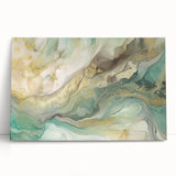Abstract strokes wall art on stretched canvas, featuring vibrant hues of blue, orange, and yellow, leaning against a neutral wall, perfect for modern home decor.
