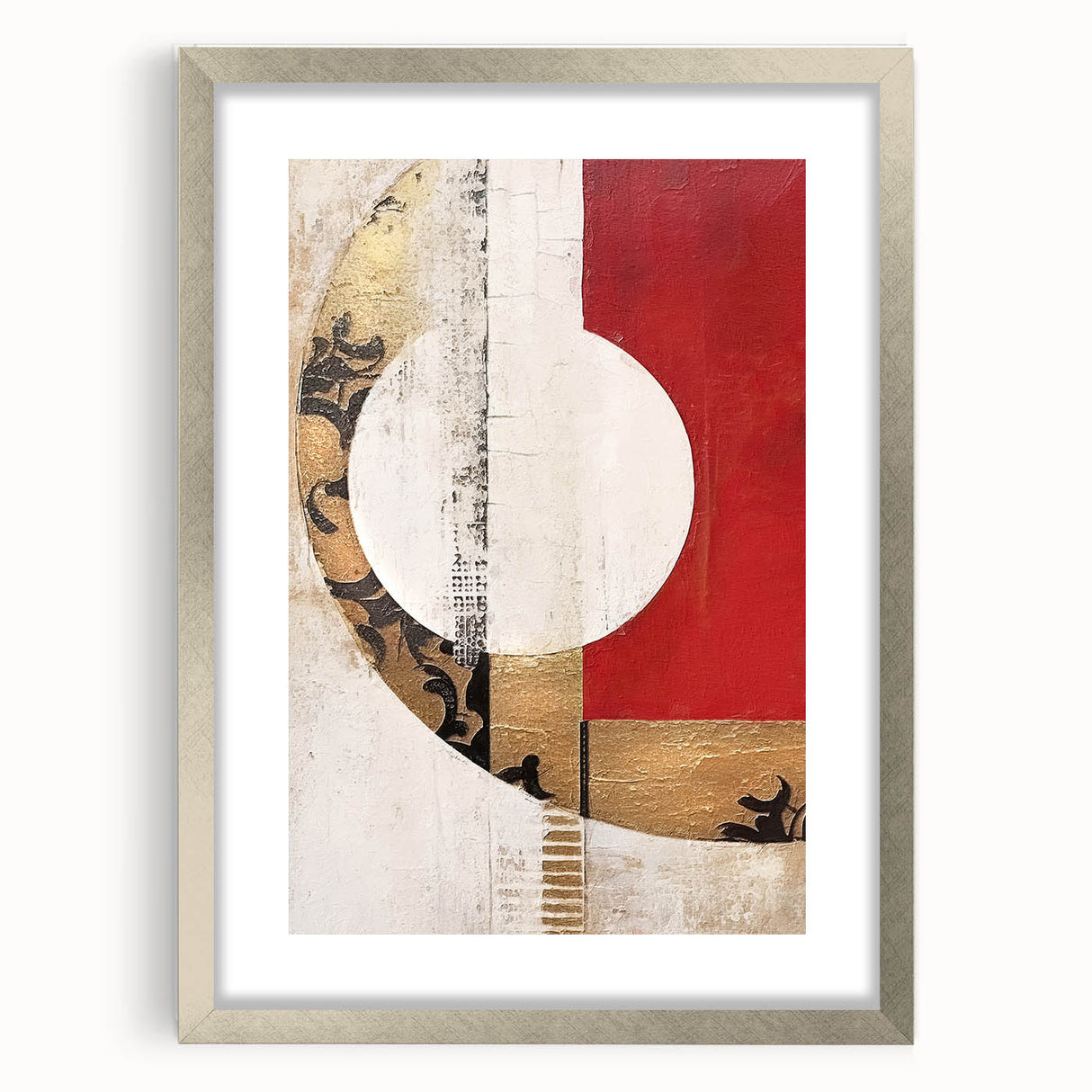 Abstract wall art featuring colorful strokes in vibrant hues, framed with a silver mat, perfect for modern decor. Ideal for enhancing any living space.