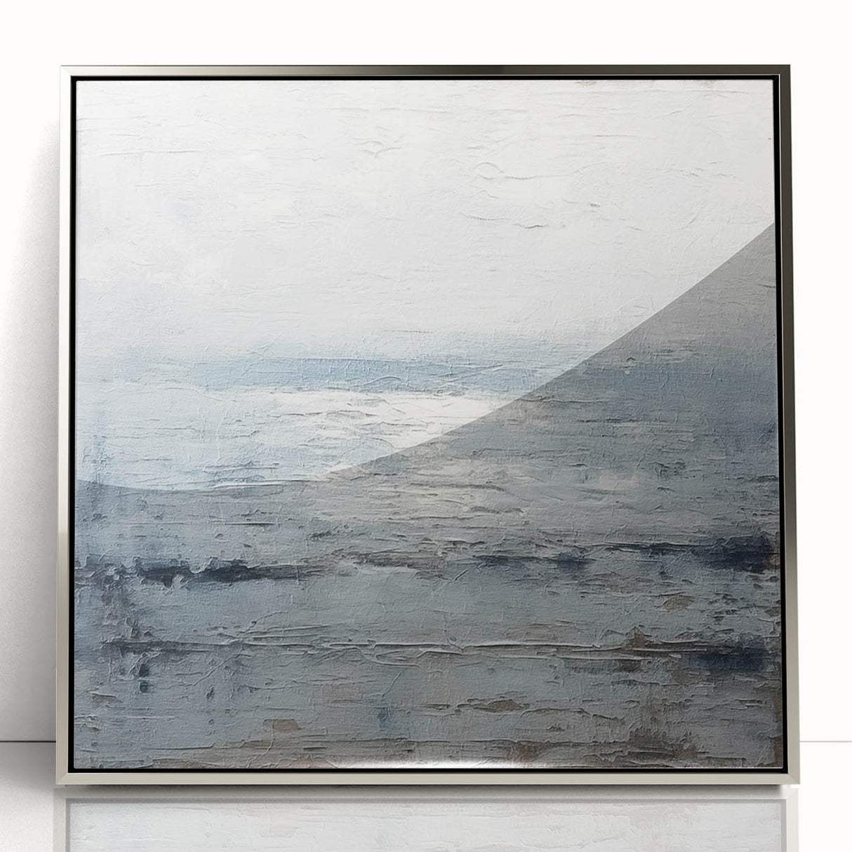 Framed abstract wall art showcasing dynamic silver strokes on a textured surface, perfect for modern decor. Ideal for enhancing contemporary living spaces.