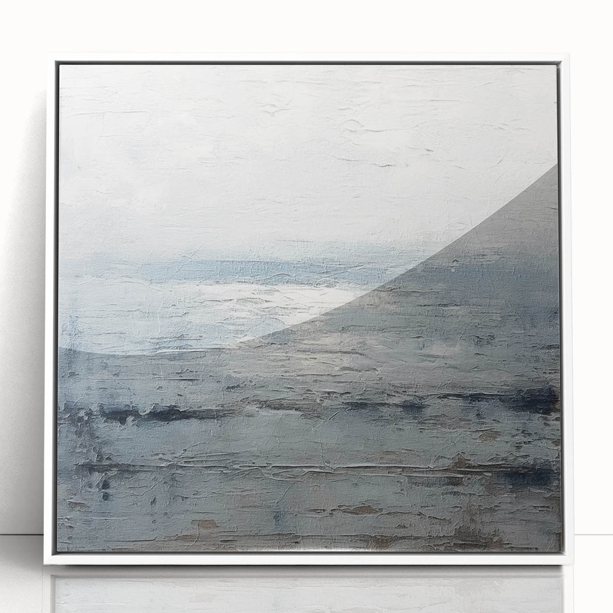 Framed acrylic wall art featuring abstract strokes in white and subtle gray tones, bringing a modern touch to home decor. Perfect for contemporary spaces.