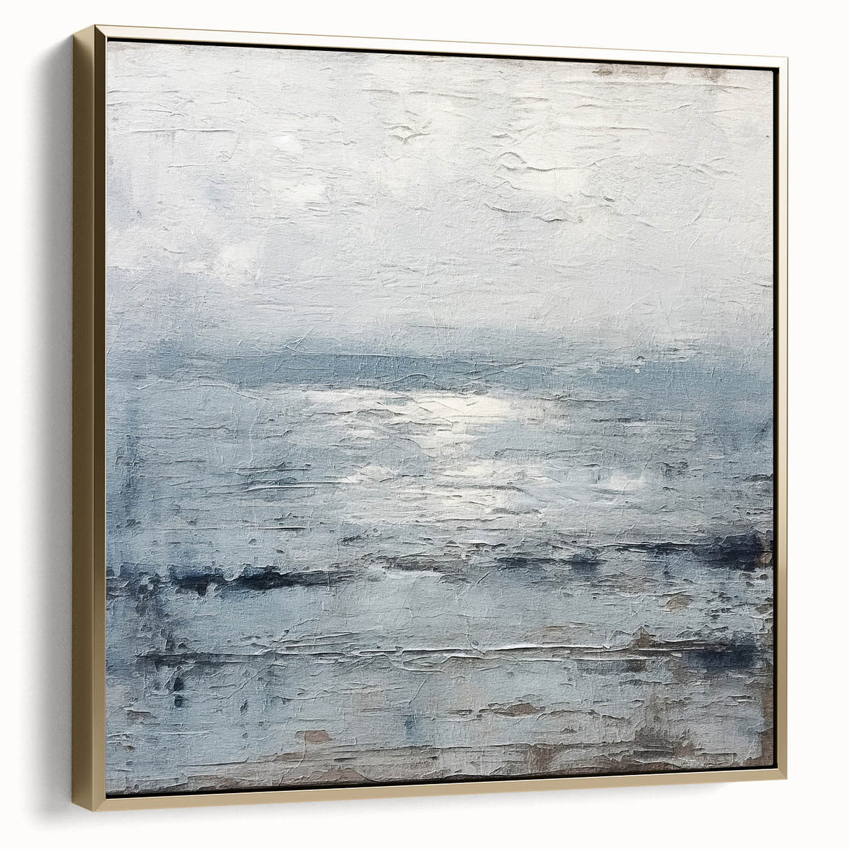 Framed abstract wall art featuring dynamic silver and gold strokes on a textured canvas, perfect for modern home decor, adding elegance to any space.