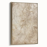 Framed canvas wall art showcasing abstract strokes in gold and neutral tones, adding a modern touch to home décor. Side view highlights the elegant frame and textured design.