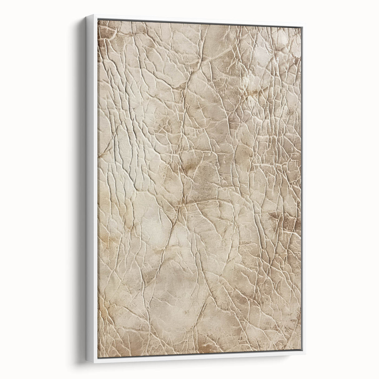 Framed canvas wall art showcasing abstract strokes in white and pastel colors, adding a modern touch to home decor with a sleek side view presentation.