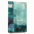 Abstract wall art design featuring colorful strokes on acrylic glass, showcasing a side view with pins for hanging, perfect for modern decor.