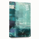 Abstract wall art design featuring colorful strokes on acrylic glass, showcasing a side view with pins for hanging, perfect for modern decor.