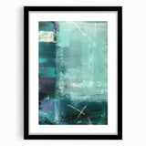 Abstract wall art featuring vibrant strokes in black, white, and gold, elegantly framed with a mat, ideal for modern decor. Perfect for enhancing living spaces.