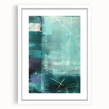 Abstract wall art featuring bold strokes in serene colors, framed with a white mat for a modern touch, perfect for enhancing contemporary home decor.