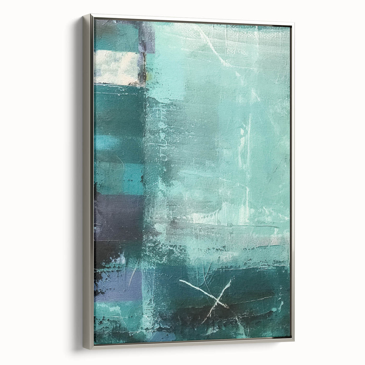 Framed abstract strokes wall art in silver, showcasing vibrant colors and dynamic patterns, perfect for modern home decor and artistic inspiration.
