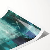 Abstract wall art print showcasing vibrant strokes in blue, orange, and yellow hues, rolled and ready for framing, perfect for modern home decor.