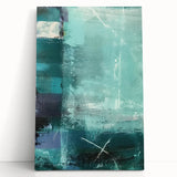 Abstract strokes wall art on stretched canvas, featuring vibrant colors and dynamic patterns, leaning against a neutral wall, adding a modern artistic touch to home decor.