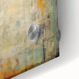 Abstract strokes wall art design on acrylic glass, showcasing vibrant colors of blue, orange, and yellow with a fluid, modern aesthetic, perfect for contemporary decor.