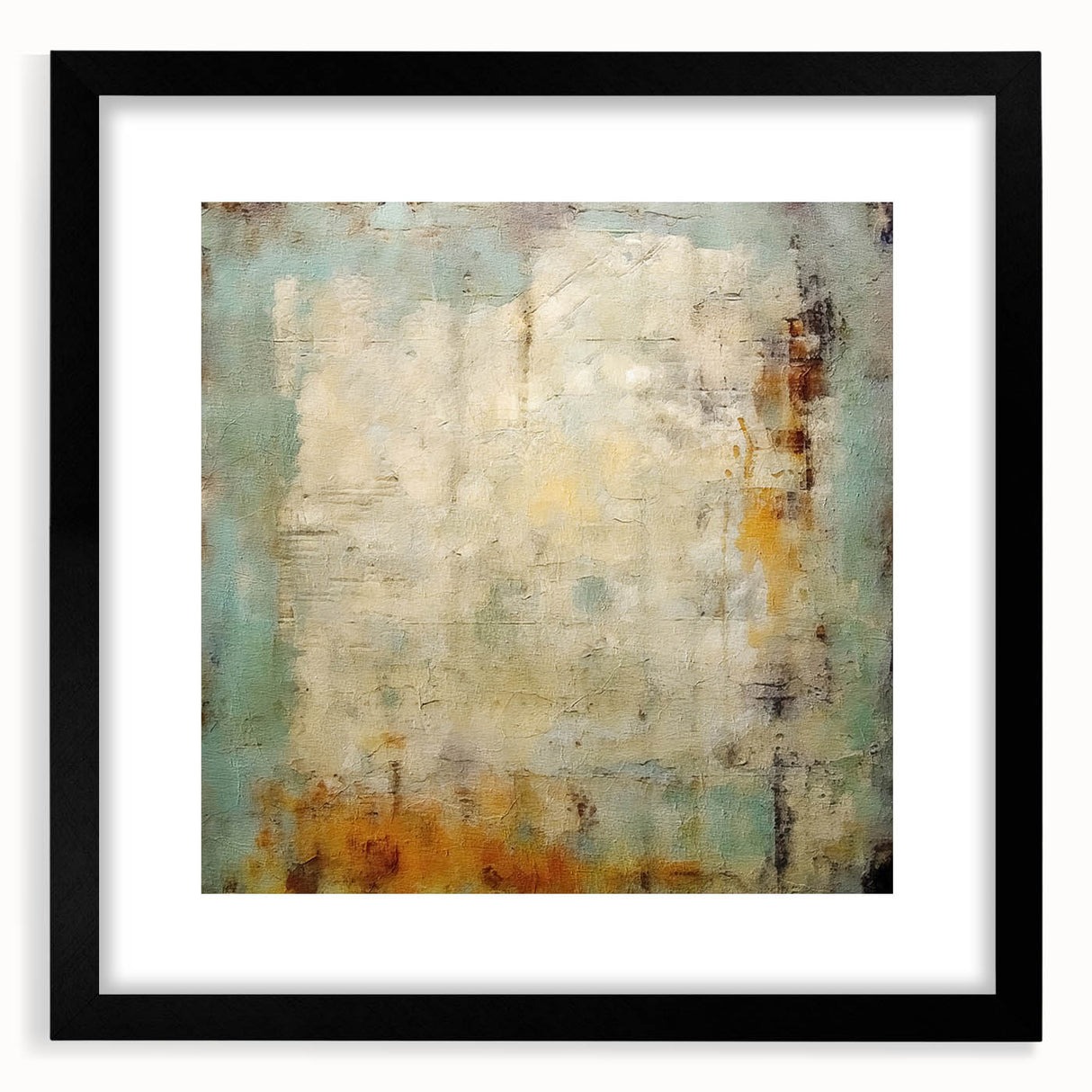 Abstract wall art featuring bold, colorful strokes in a black frame with a mat, perfect for modern home décor. Ideal for adding a contemporary touch to living spaces.