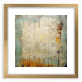 Abstract wall art featuring bold gold strokes on a textured background, framed elegantly with a white mat, enhancing any modern interior decor.