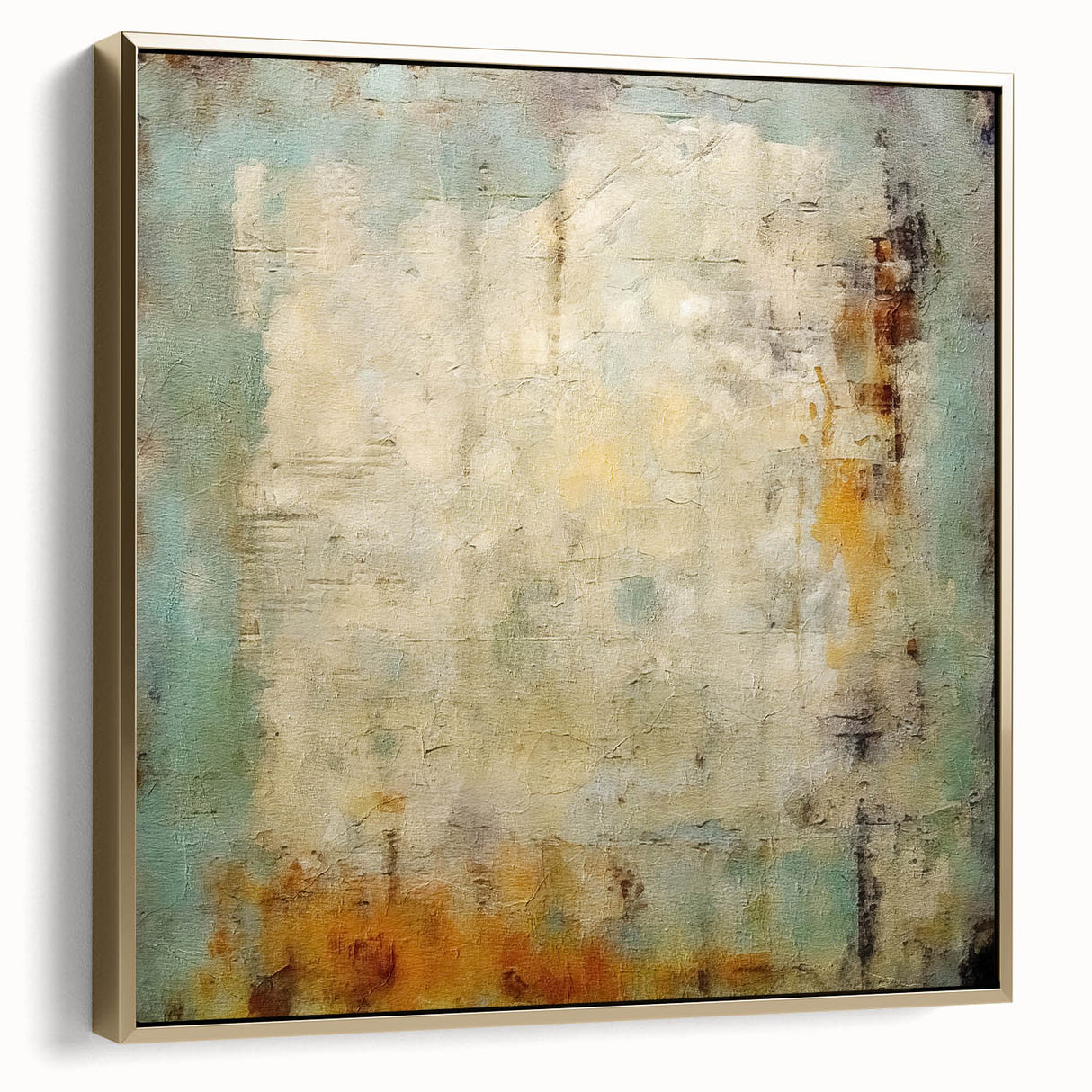 Framed canvas wall art featuring abstract strokes in silver and gold tones, set against a neutral background, perfect for modern home decor.