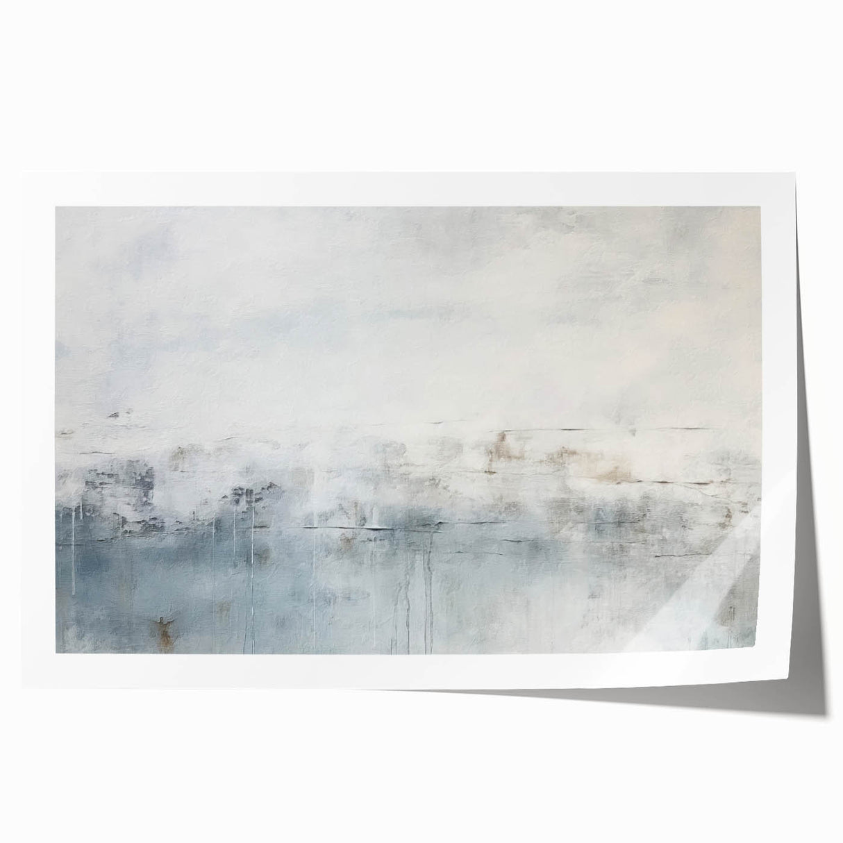 Abstract wall art print showcasing vibrant strokes in blue, gold, and white colors, ideal for modern decor, rolled and ready for framing in a protective tube.