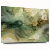 Abstract wall art featuring vibrant strokes in shades of blue, pink, and yellow, displayed in a sleek acrylic glass frame, showcasing modern decor style.